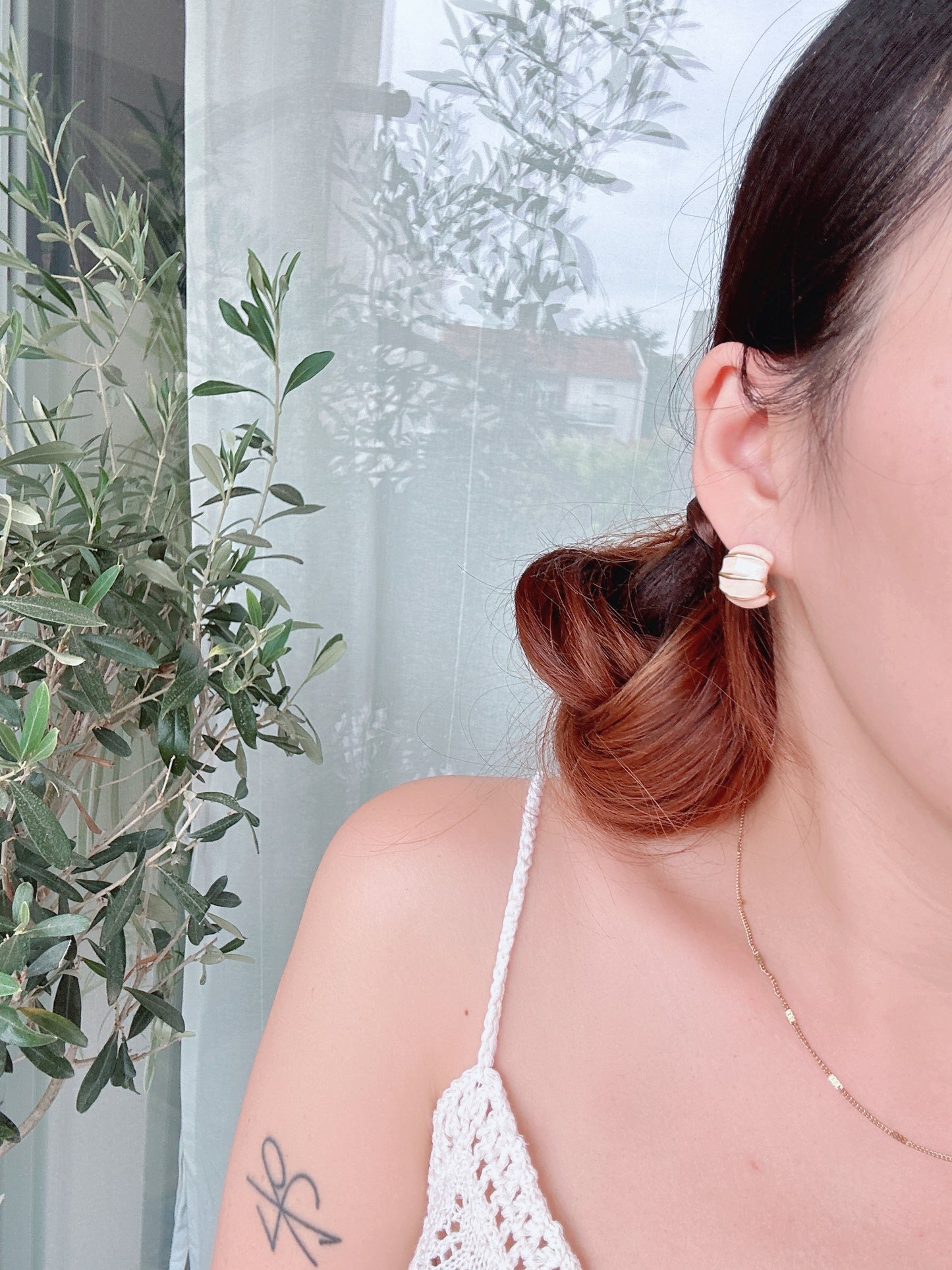 925 Silver post cream color enamel earrings