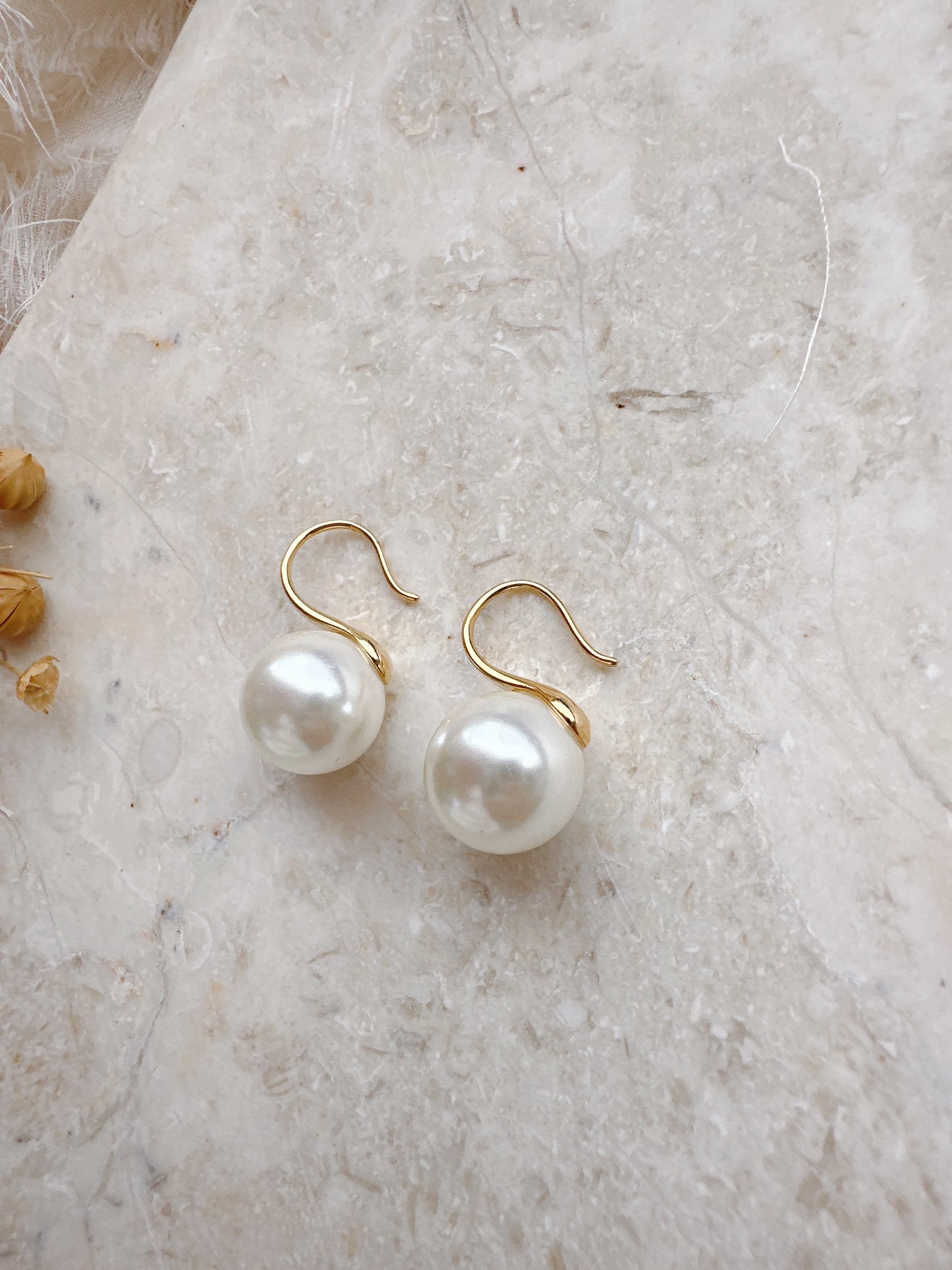 12mm pearl 14k gold plated earrings