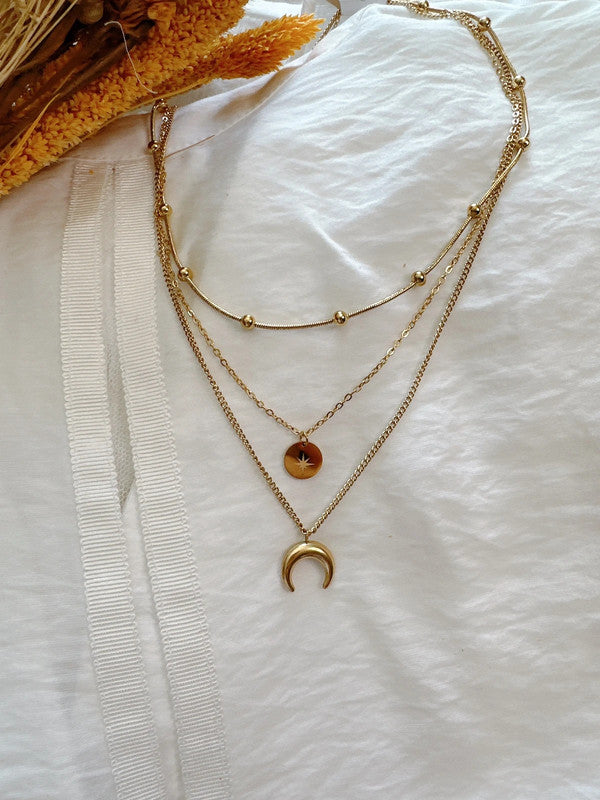 Soul Mate & Three layers necklace Sun Moon bohemian style