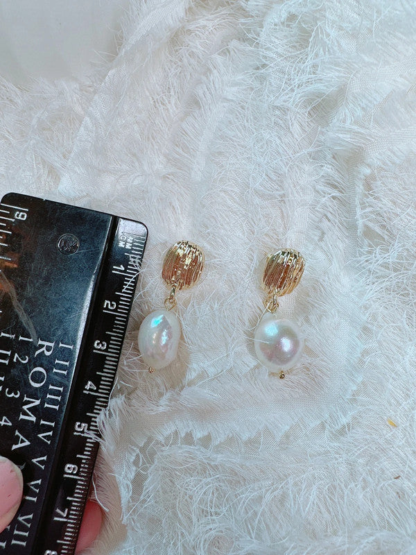 Soul Mate Natural pearl 14k gold plated 925 silver post earrings