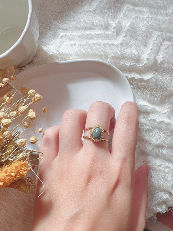 Soul Mate & Green stone adjustable Ring gold plated stainless steel