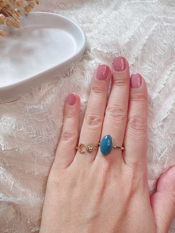 Soul Mate &Adjustable blue stone stainless steel ring