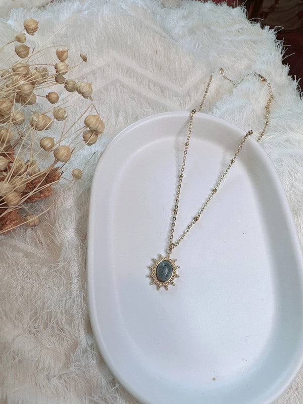 Soul Mate & 18k gold plated stainless steel green stone necklace