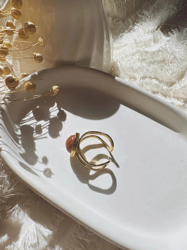 Soul Mate & red stone stainless steel adjustable ring