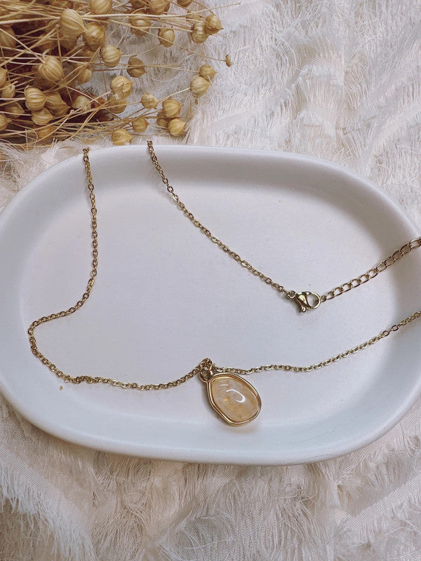 Soul Mate & Pink stone stainless steel necklace