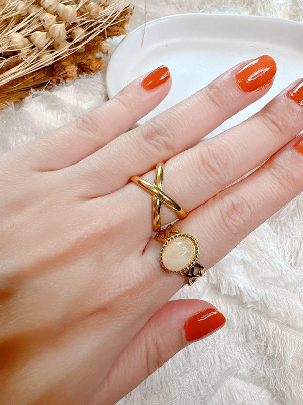 Soul Mate & Pink stone adjustable stainless steel ring