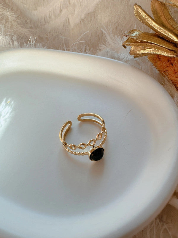 Soul Mate & Double layer brown stone stainless steel adjustable ring