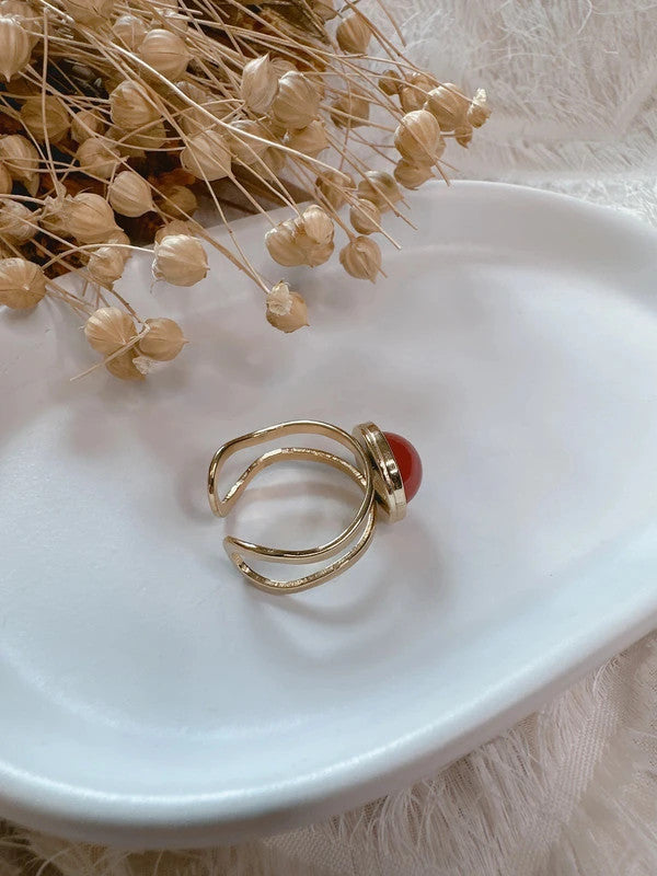 Soul Mate & Red stone Stainless steel adjustable ring