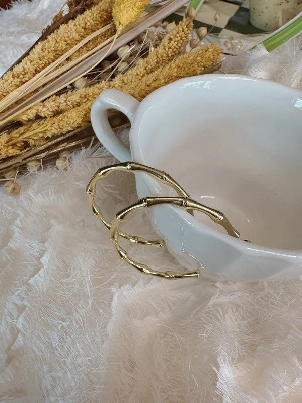 Soul Mate & 4 cm bamboo 925 silver post hoop earrings