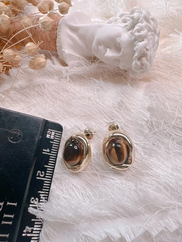 Soul Mate & Brown stone 925 silver post earrings