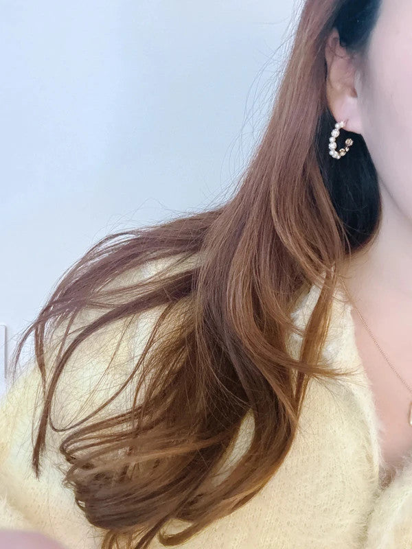 Gold Pearl Hoop Earrings | 925 Silver Post | Elegant Vintage Style Hoops 21mm