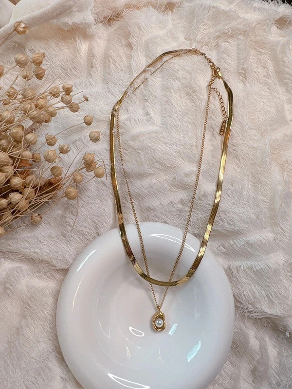 Soul Mate & Double layer pearl stainless steel necklace