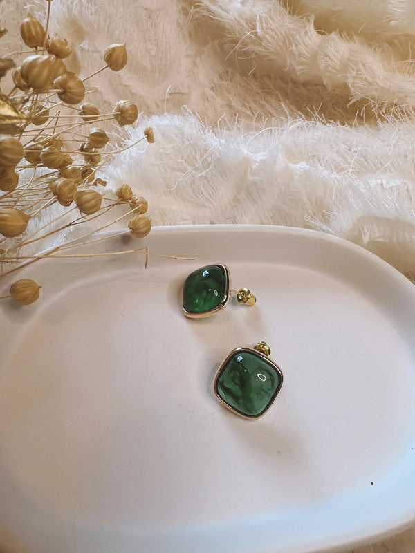 Soul Mate & 925 Silver post Green earrings
