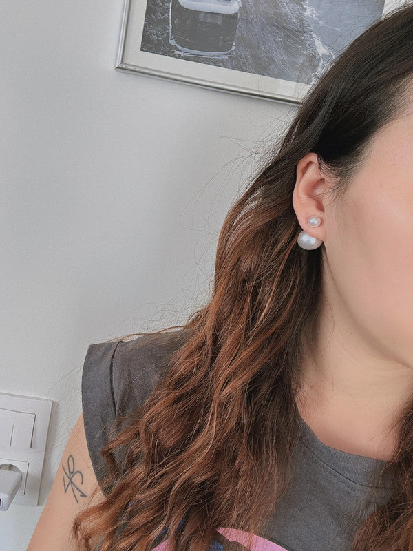 Soul Mate & 925 Silver needles double pearl earrings