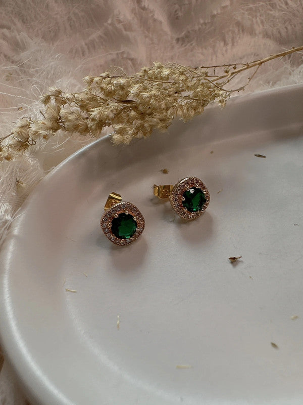 925 Silver post green stud earrings