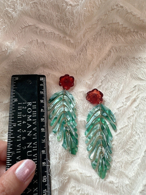 Soul Mate & 925 silver needles rose red and green earrings