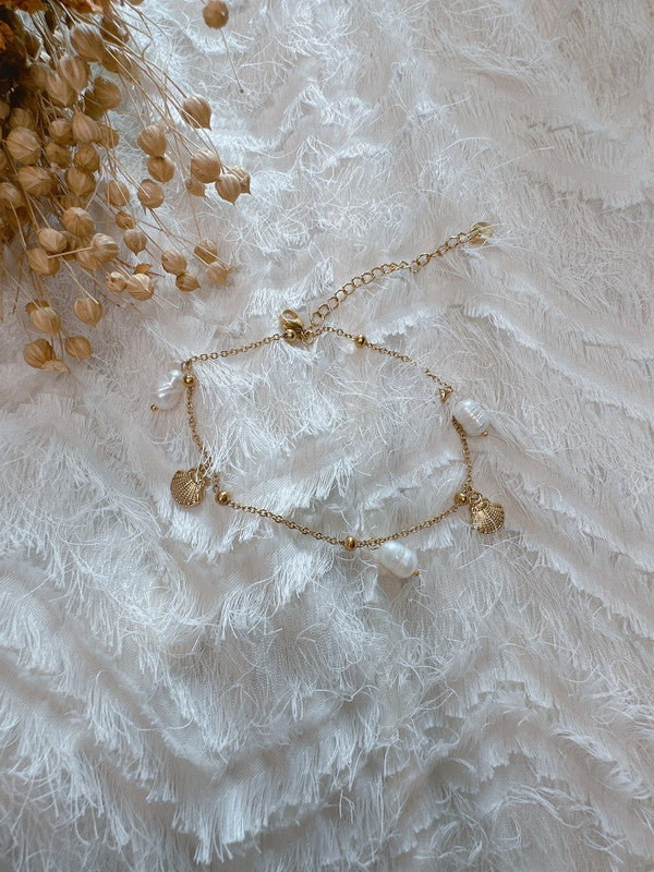 Soul Mate & Natural pearl stainless steel anklet