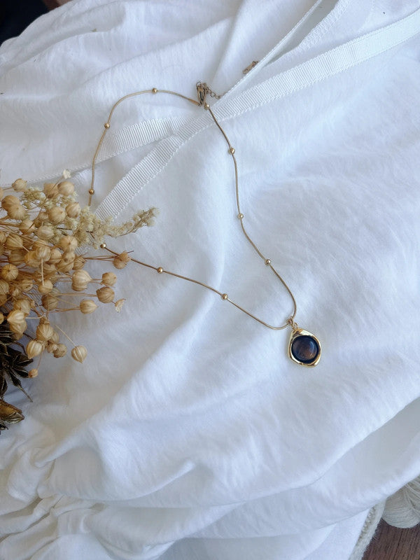 Soul Mate & Natural brown stone stainless steel necklace