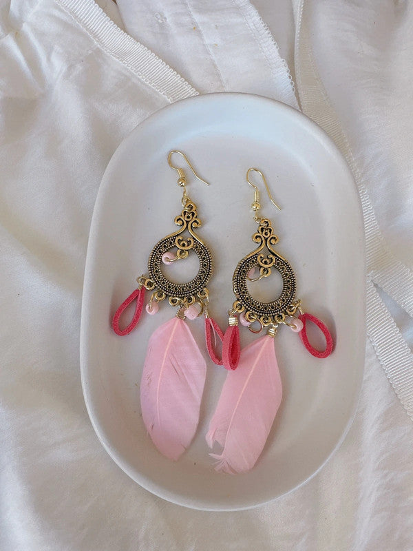 925 silver post Bohemia feather earrings