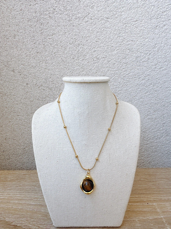 Soul Mate & Natural brown stone stainless steel necklace