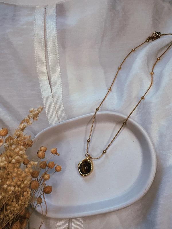 Soul Mate & Natural brown stone stainless steel necklace