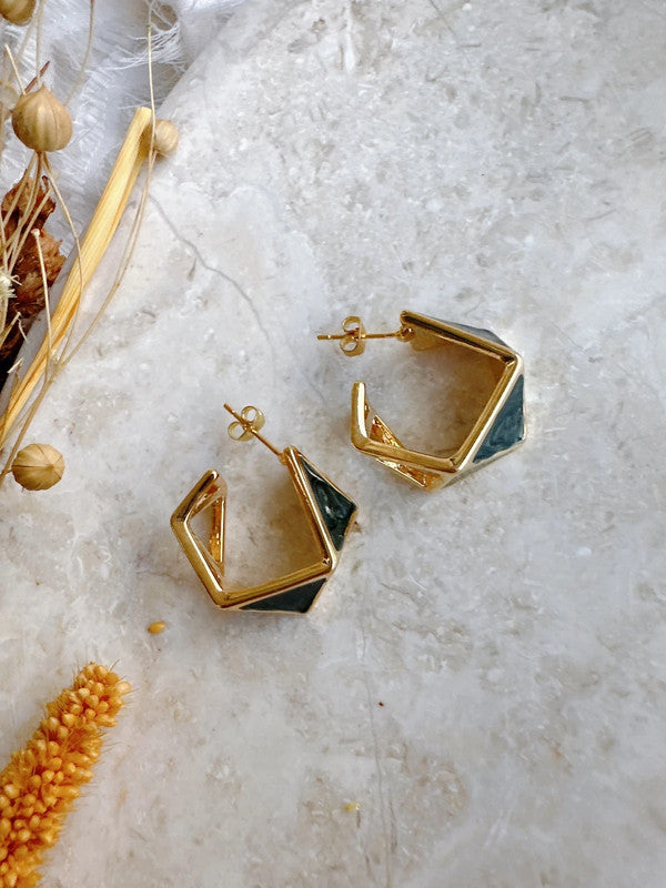 Soul Mate & 925 Silver post irrégulier green earrings