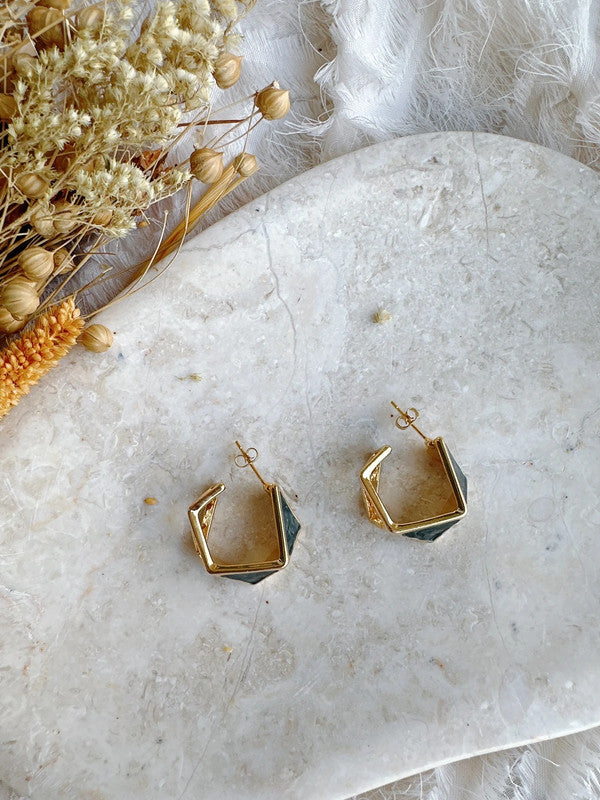 Soul Mate & 925 Silver post irrégulier green earrings