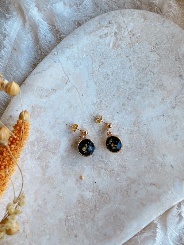 Soul Mate & 925 Silver post black and gold color earrings