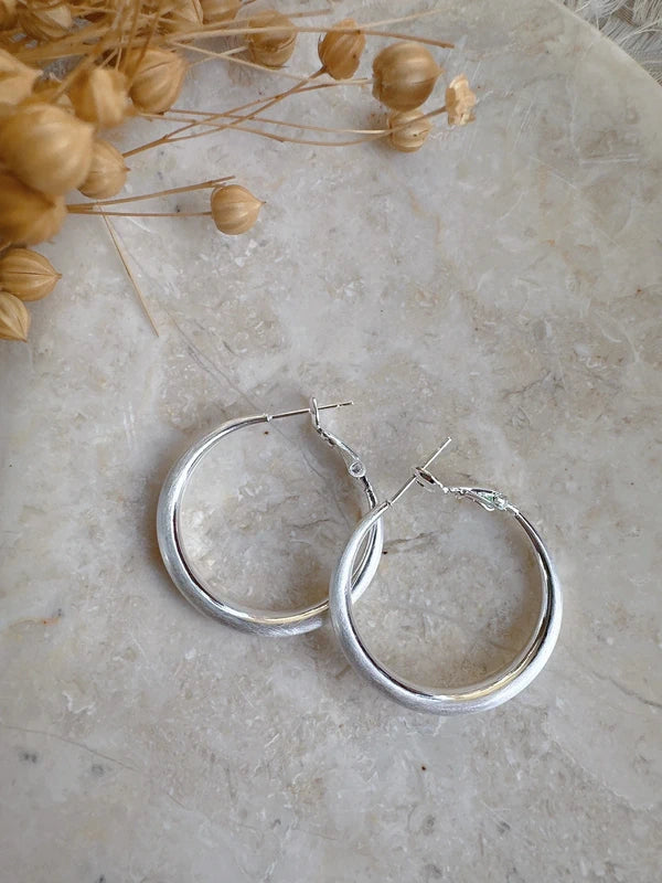 30mm 925 Silver post matte hoop earrings