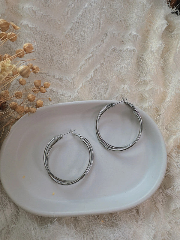 Double layer 40mm 925 Silver needles earrings