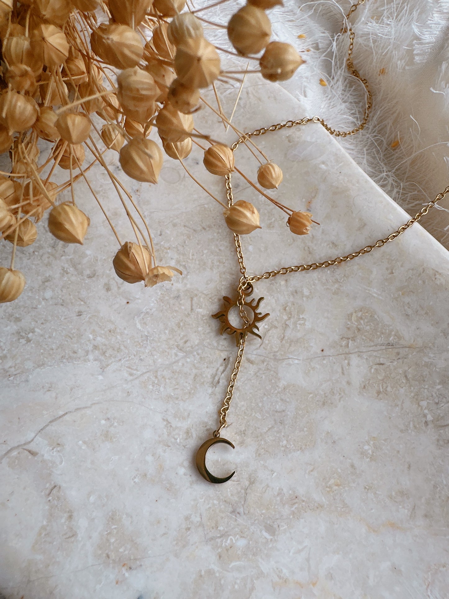 Sun moon stainless steel necklace