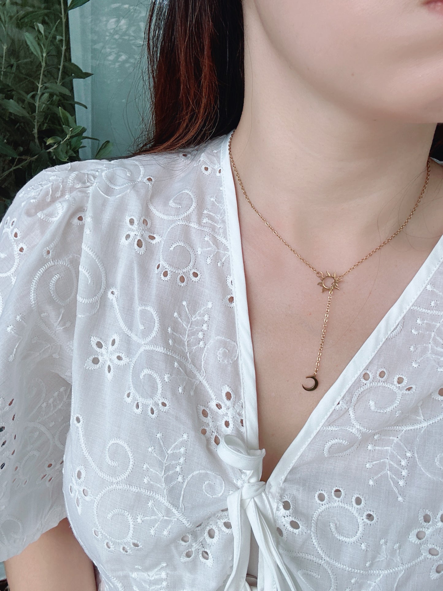 Sun moon stainless steel necklace