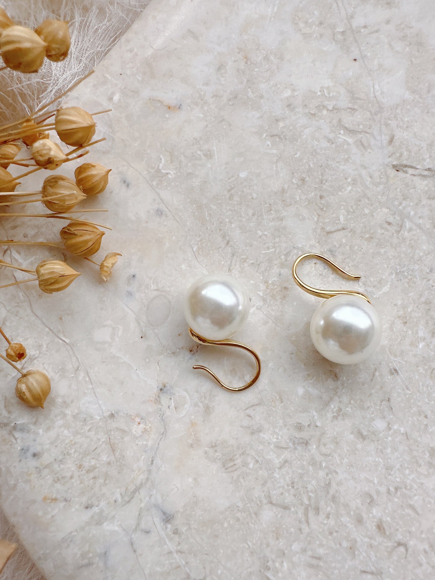 12mm pearl 14k gold plated earrings