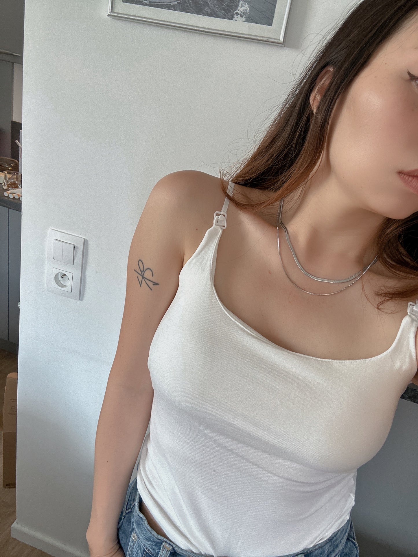 18 k Silver plated stainless Steel double layer necklace