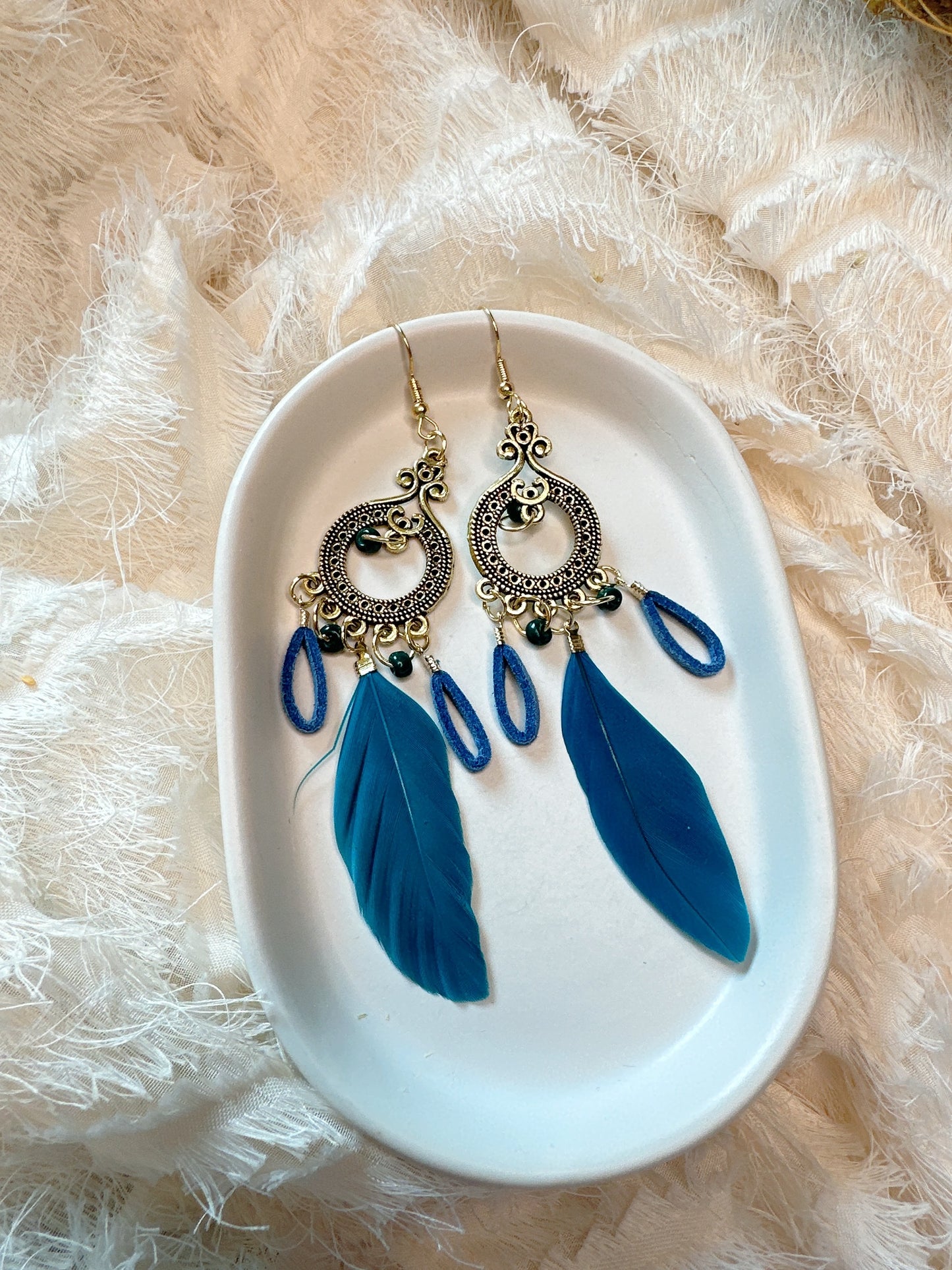 925 silver post Bohemia feather earrings
