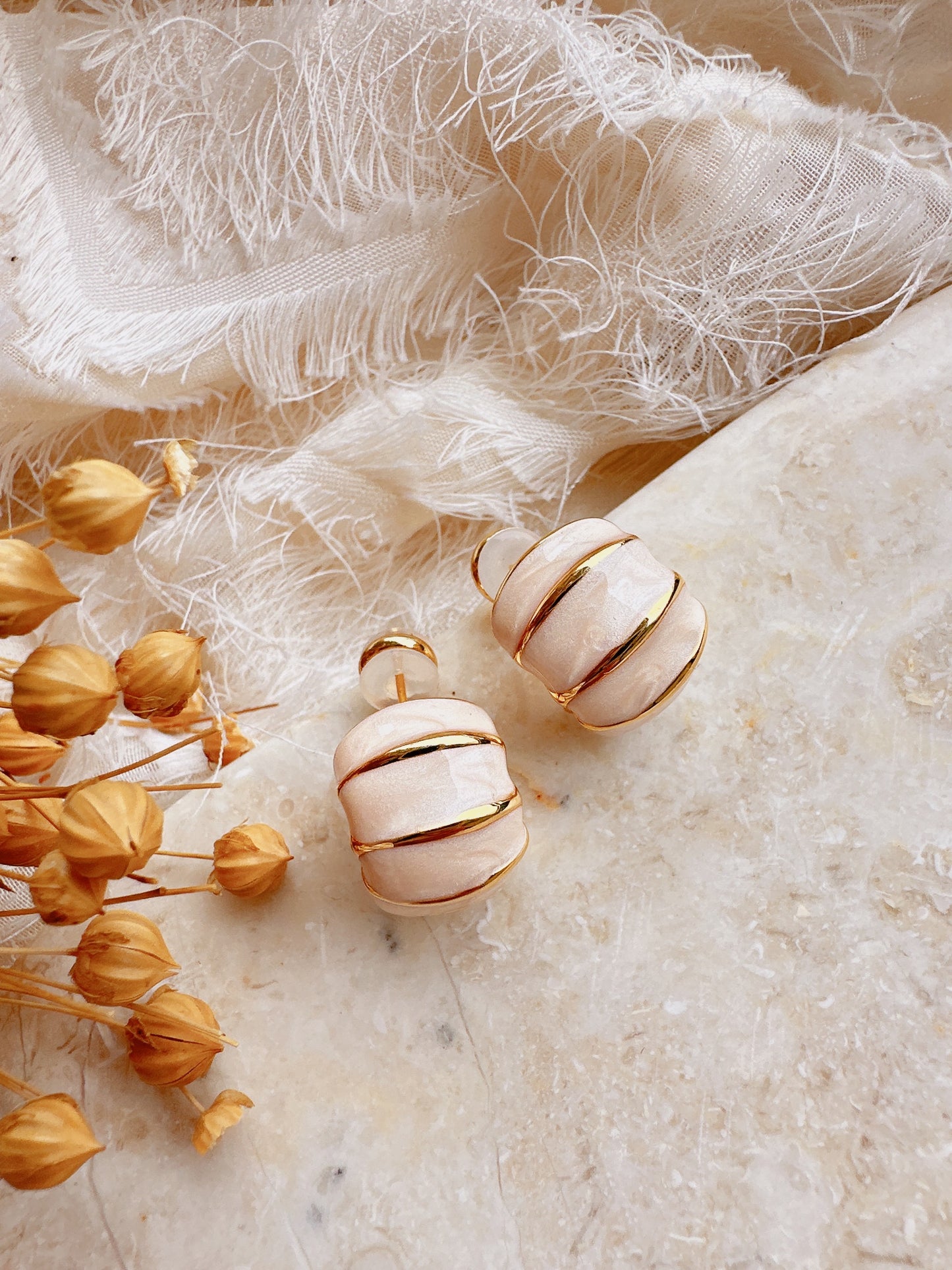 925 Silver post cream color enamel earrings