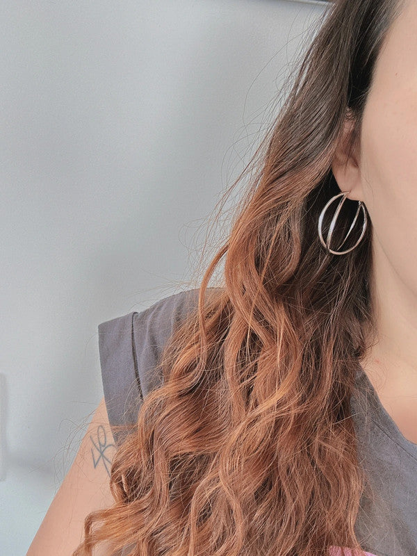 Double layer 40mm 925 Silver needles earrings
