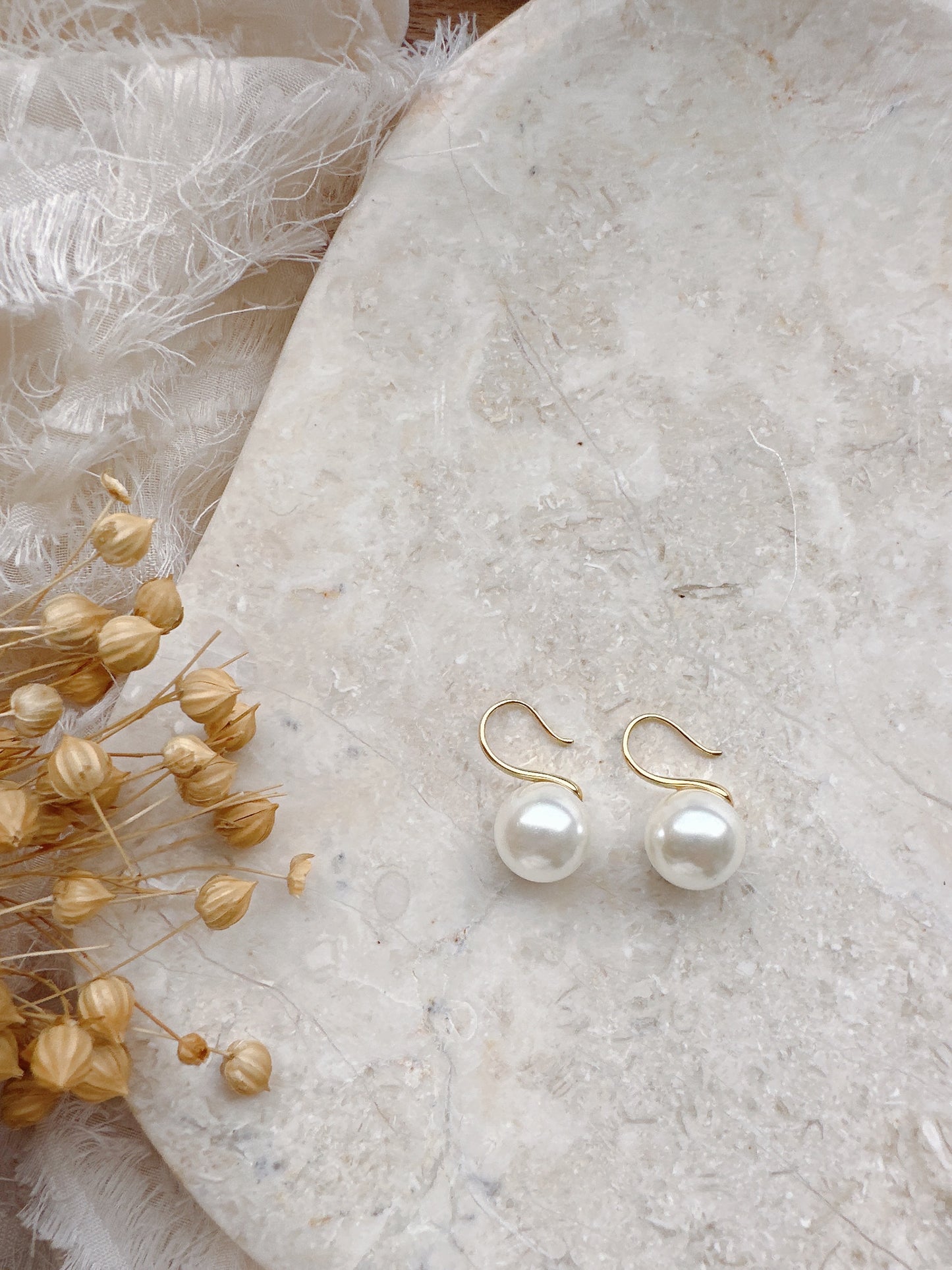 12mm pearl 14k gold plated earrings