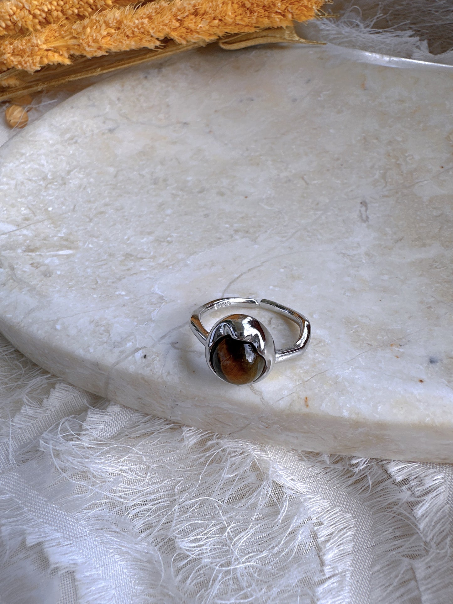 925 sterling silver brown stone adjustable ring