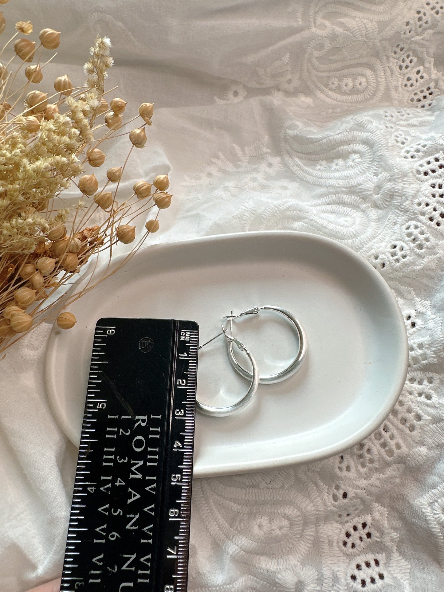 925 Silver post matte hoop earrings
