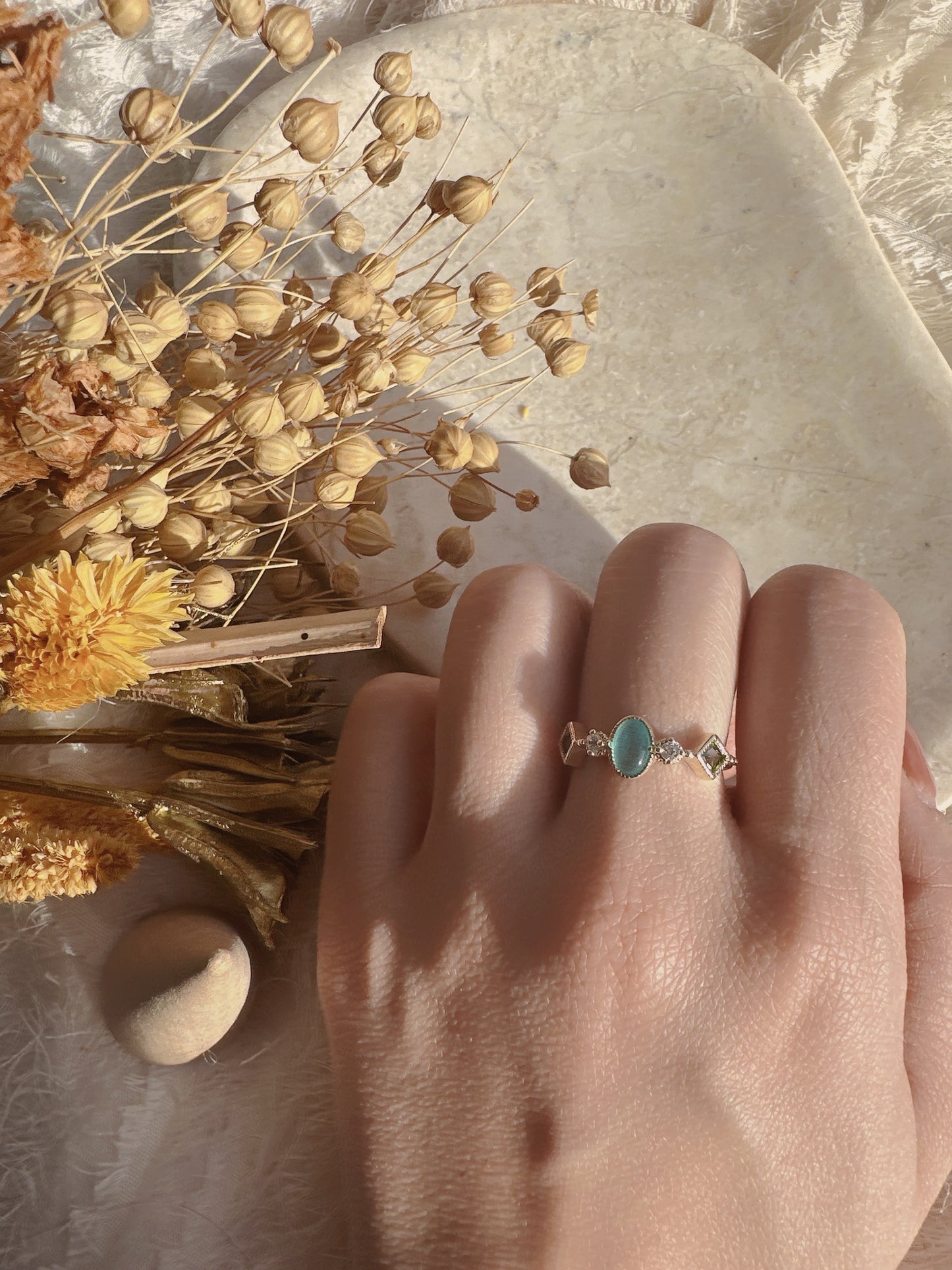 Soul Mate & green 925 sterling silver adjustable ring