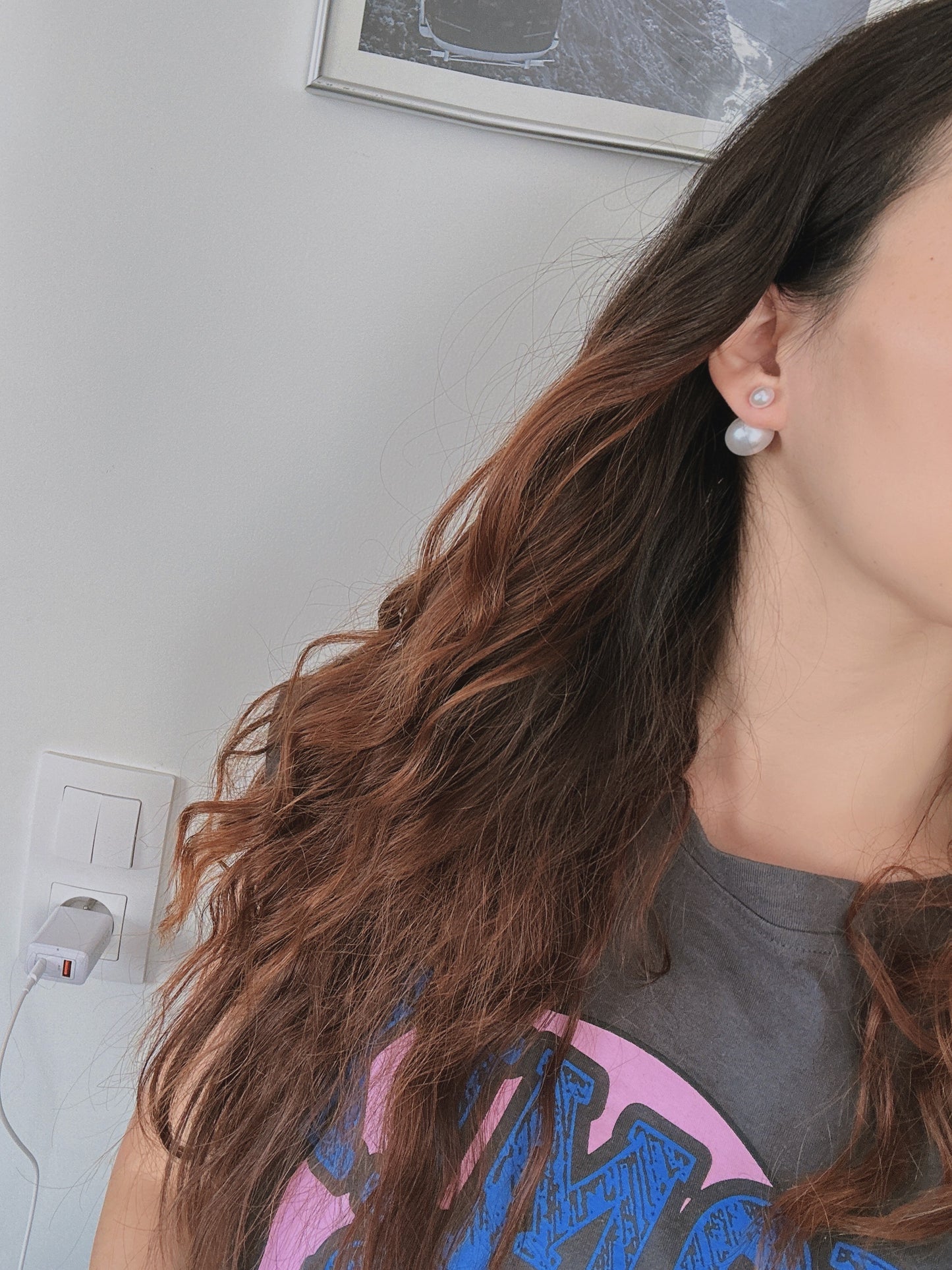 Soul Mate & 925 Silver needles double pearl earrings