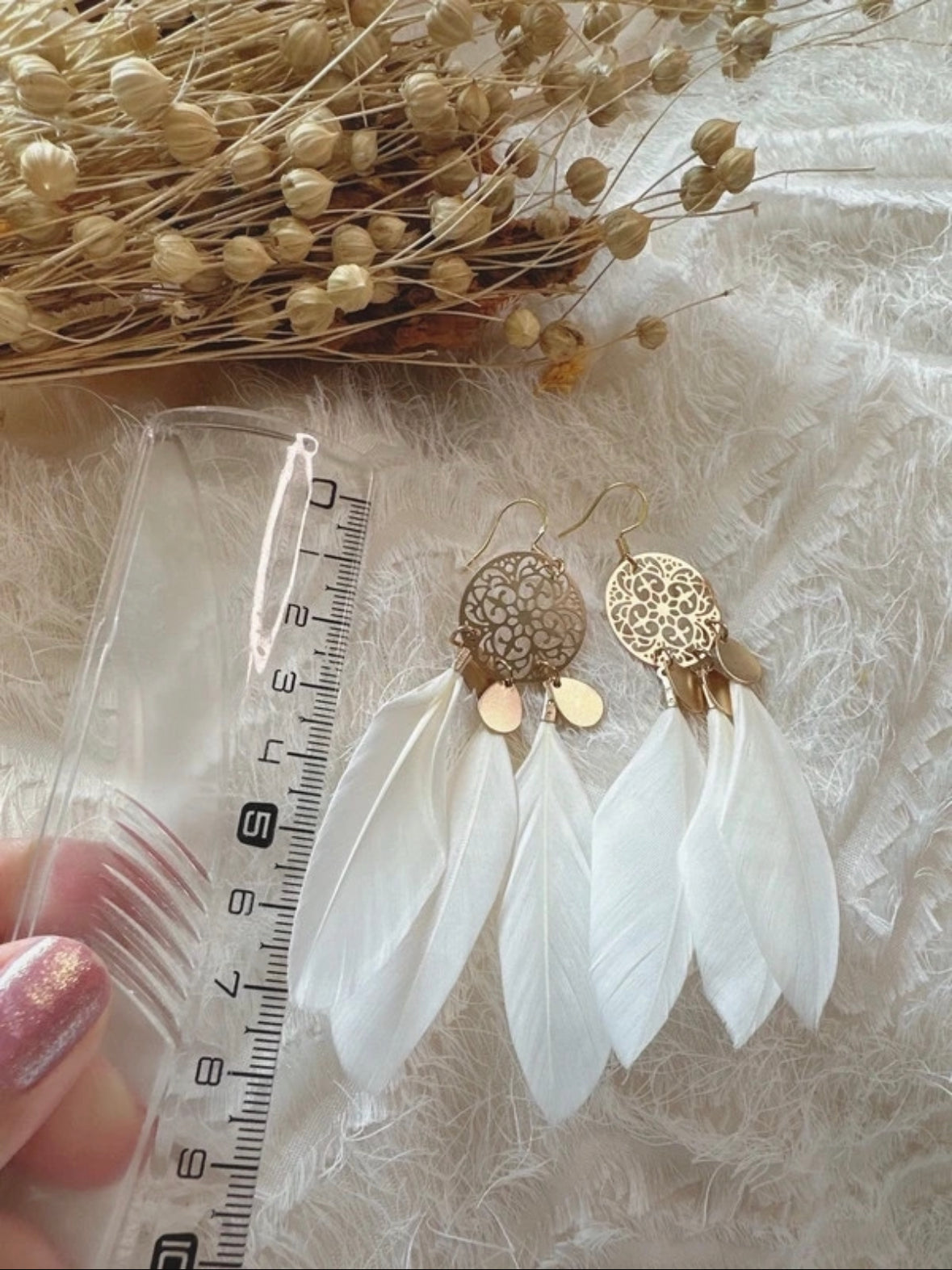 925 Silver needles feather Bohemia earrings