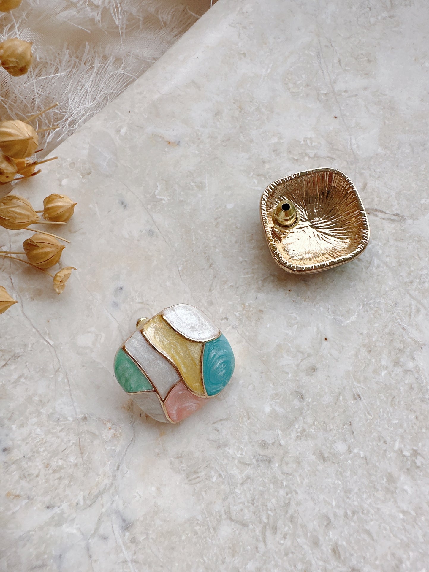 Soul Mate & enamel 925 silver post earrings