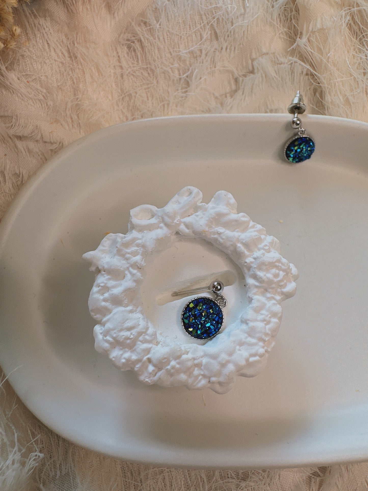 925 silver post blue earrings