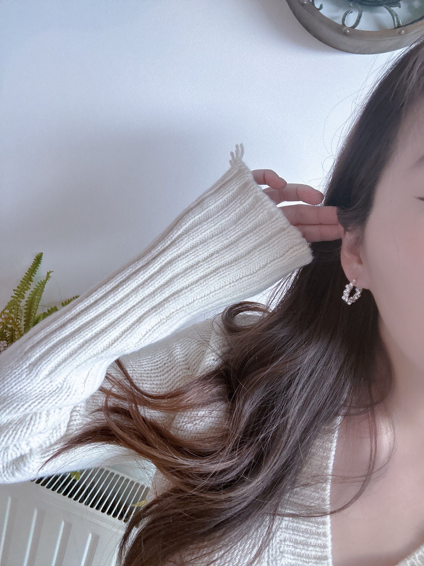 925 silver post silver color pearl hoop earrings