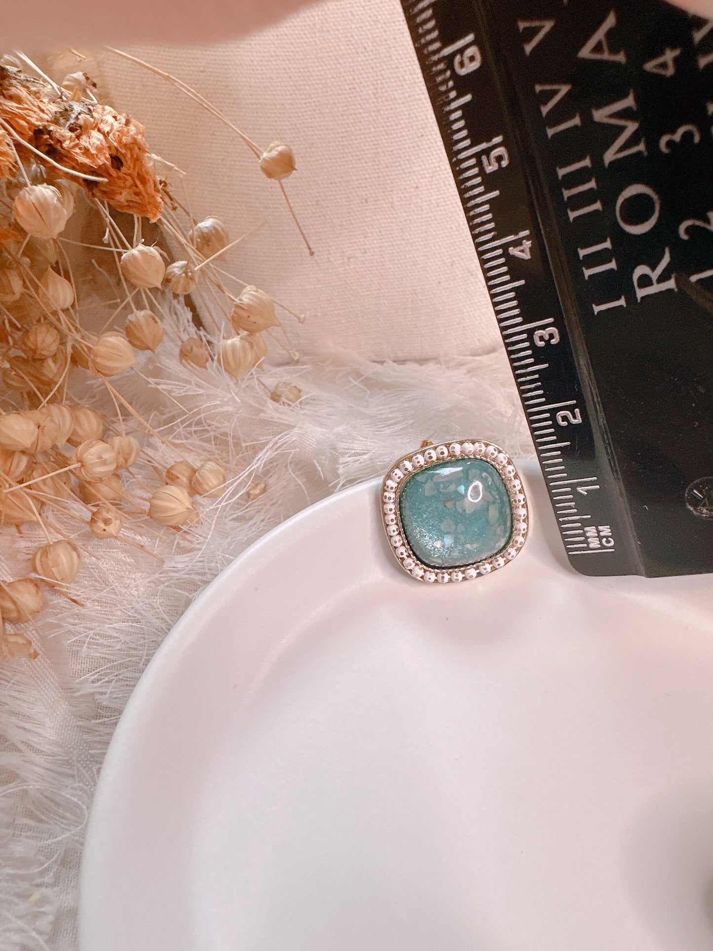 Soul Mate & 925 silver post light blue earrings