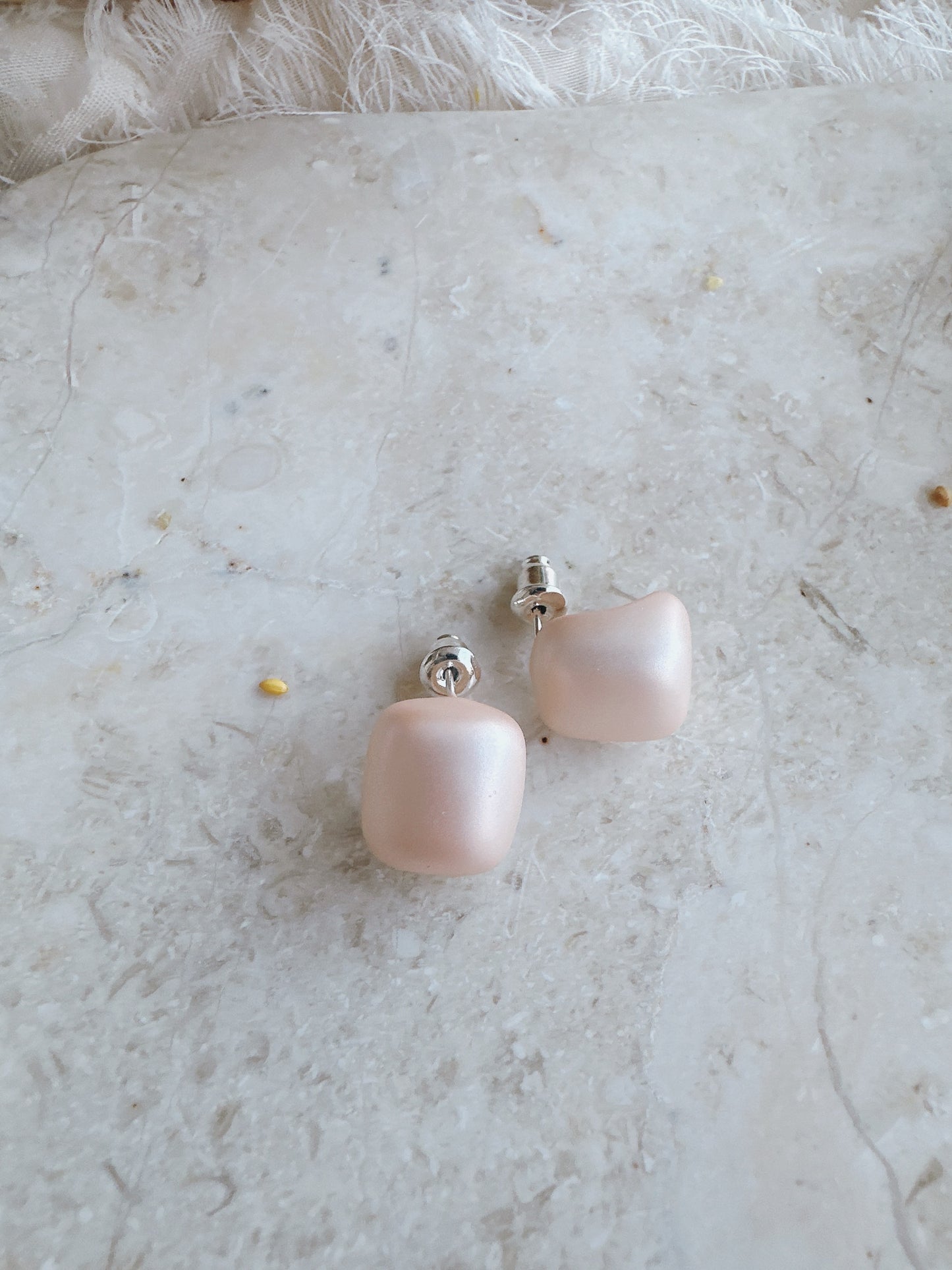 Soul Mate Q & Frosted Pink Gold Plated Stud Earrings