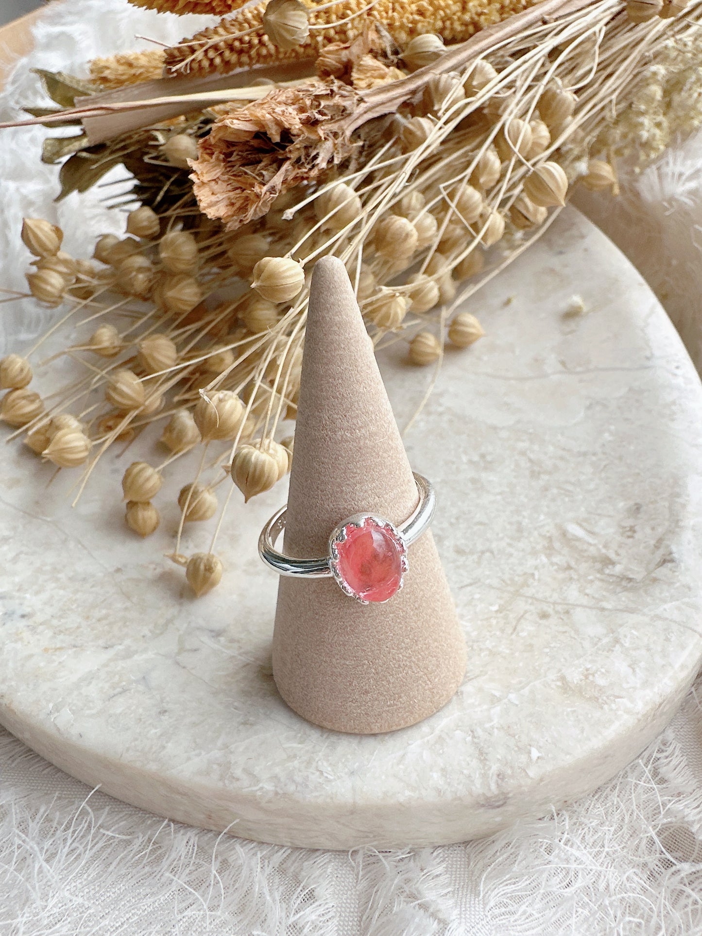 925 sterling silver pink adjustable ring