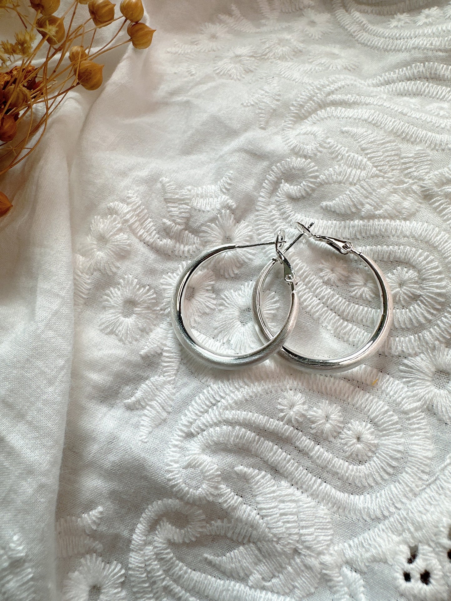 925 Silver post matte hoop earrings